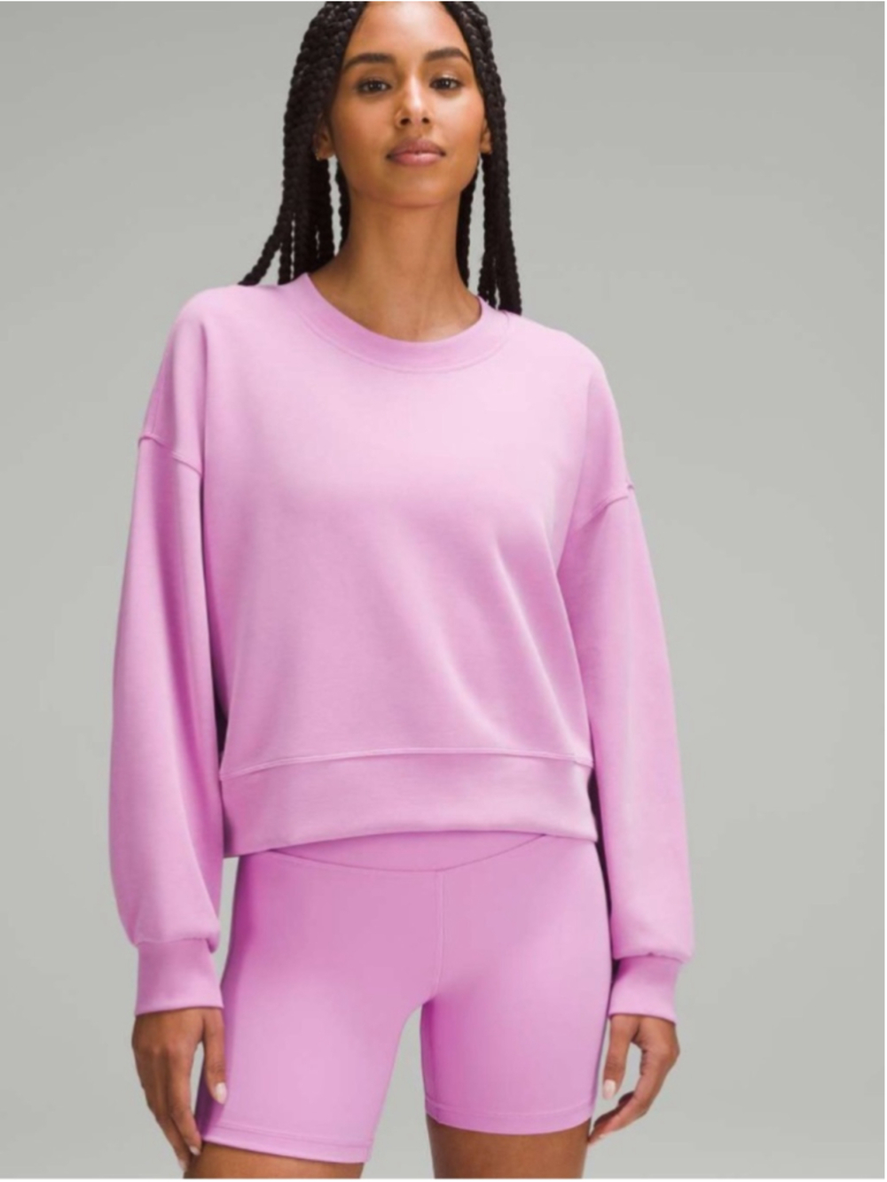 Lululemon Softstreme Perfectly Oversized Cropped Crew in Dahlia Mauve Sz 8